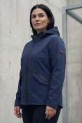 Купить Ветровка женская софтшелл большого размера с капюшоном ветрозащитная темно-синего цвета 9620_1TS