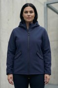 Купить Ветровка женская софтшелл большого размера с капюшоном ветрозащитная темно-синего цвета 9620_1TS, фото 2