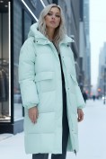 Купить Куртка летучая мышь женская с капюшоном зимняя бирюзового цвета 9621Br