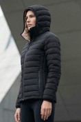Купить Куртка женская стёганая с капюшоном с графеновой подкладкой черного цвета 9624_1Ch, фото 3