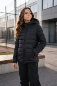 Купить Стёганая куртка для девочки с капюшоном и утеплителем Тинсулейт черного цвета 9625_2Ch