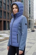 Купить Куртка женская гибридная стёганая с капюшоном с графеновой подкладкой синего цвета 9626_1S, фото 3