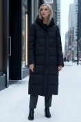 Купить Пальто утепленное стеганное зимнее с капюшоном женское черного цвета 9627Ch, фото 4