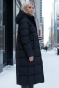 Купить Пальто утепленное стеганное зимнее с капюшоном женское черного цвета 9627Ch, фото 2