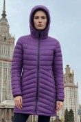 Купить Куртка женская удлинённая стёганая с капюшоном и графеновой подкладкой фиолетового цвета 9628_1F, фото 4