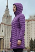 Купить Куртка женская удлинённая стёганая с капюшоном и графеновой подкладкой фиолетового цвета 9628_1F, фото 3