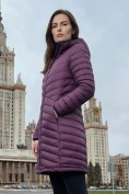 Купить Куртка женская удлинённая стёганая с капюшоном и графеновой подкладкой темно-фиолетового цвета 9628_1TF, фото 2