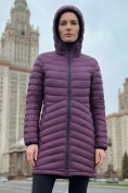 Купить Куртка женская удлинённая стёганая с капюшоном и графеновой подкладкой темно-фиолетового цвета 9628_1TF