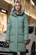 Купить Куртка зимняя женская с капюшоном удлиненная стеганная зеленого цвета 9629Z