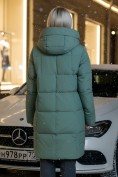 Купить Куртка зимняя женская с капюшоном удлиненная стеганная зеленого цвета 9629Z, фото 3