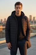 Купить Куртка мужская удлинённая стёганая с капюшоном и графеновой подкладкой черного цвета 9629_1Ch