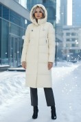 Купить Пальто утепленное стеганное зимнее с капюшоном женское светло-бежевого цвета 9636_1SB