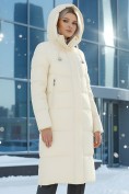 Купить Пальто утепленное стеганное зимнее с капюшоном женское светло-бежевого цвета 9636_1SB, фото 2