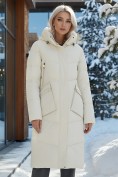Купить Пальто утепленное стеганное зимнее с капюшоном женское бежевого цвета 9639B, фото 2