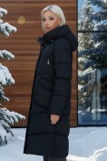 Купить Пальто утепленное стеганное зимнее с капюшоном женское черного цвета 9639Ch, фото 3