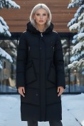 Купить Пальто утепленное стеганное зимнее с капюшоном женское черного цвета 9639Ch, фото 2
