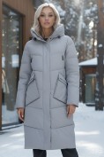 Купить Пальто утепленное стеганное зимнее с капюшоном женское серого цвета 9639Sr