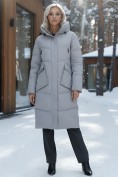 Купить Пальто утепленное стеганное зимнее с капюшоном женское серого цвета 9639Sr, фото 4