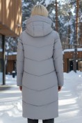 Купить Пальто утепленное стеганное зимнее с капюшоном женское серого цвета 9639Sr, фото 3