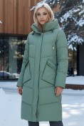 Купить Пальто утепленное стеганное зимнее с капюшоном женское зеленого цвета 9639Z