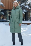 Купить Пальто утепленное стеганное зимнее с капюшоном женское зеленого цвета 9639Z, фото 4