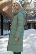 Купить Пальто утепленное стеганное зимнее с капюшоном женское зеленого цвета 9639Z, фото 3