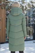 Купить Пальто утепленное стеганное зимнее с капюшоном женское зеленого цвета 9639Z, фото 2