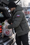 Купить Мужская зимняя стёганая куртка с графеновой подкладкой цвета хаки 9651Kh, фото 2