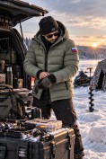 Купить Мужская зимняя стёганая куртка с графеновой подкладкой зеленого цвета 9651Z, фото 3