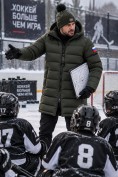 Купить Мужская удлинённая зимняя куртка с V-образной стёжкой цвета хаки 9659Kh, фото 3