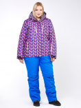 Купить Куртка горнолыжная женская большого размера фиолетового цвета 18112F, фото 10