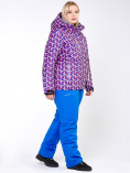 Оптом Костюм горнолыжный женский большого размера фиолетового цвета 018112F