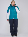 Оптом Костюм горнолыжный женский большого размера бирюзового цвета 01934Br, фото 2