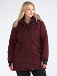 Оптом Куртка парка зимняя женская большого размера бордового цвета 19491Bo, фото 4