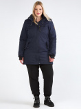 Оптом Куртка парка зимняя женская большого размера темно-синего цвета 19491TS