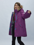 Купить Парка женская с мехом зимняя большого размера фиолетового цвета 552022F, фото 13