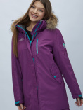Купить Парка женская с мехом зимняя большого размера фиолетового цвета 552022F, фото 16
