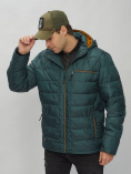 Купить Куртка спортивная мужская с капюшоном темно-зеленого цвета 62187TZ, фото 11