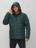Купить Куртка спортивная мужская с капюшоном темно-зеленого цвета 62187TZ, фото 7