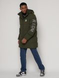 Купить Спортивная молодежная куртка удлиненная мужская цвета хаки 9005Kh, фото 2